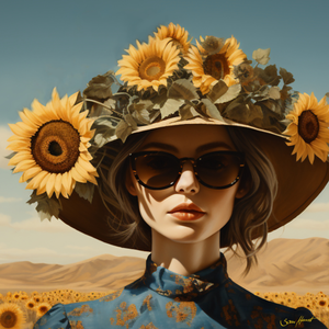 Frau mit Sonnenblumen