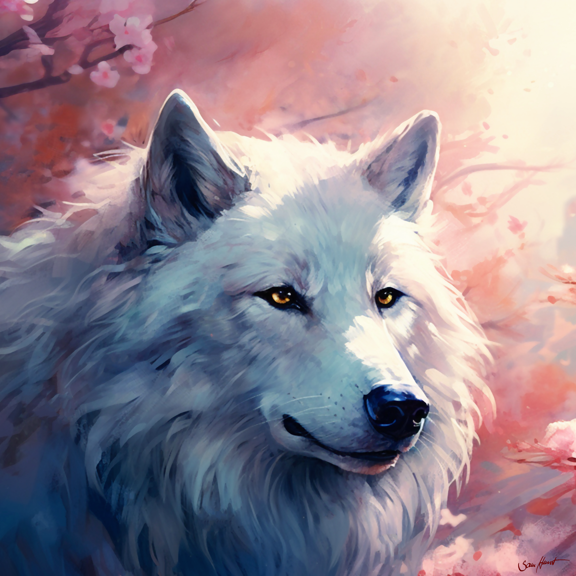 Wolf With Cherry Blossoms